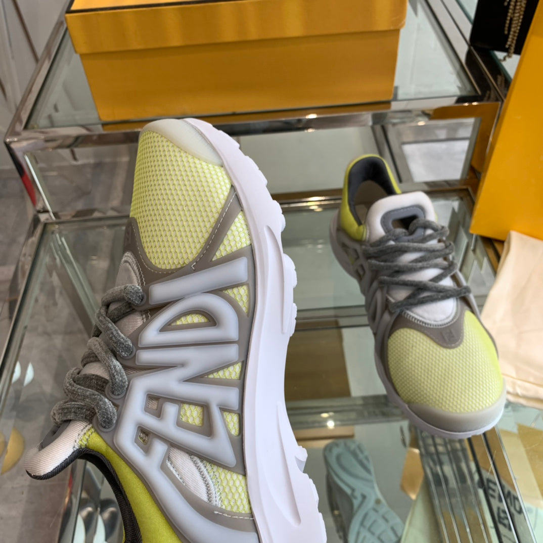 FENDI TAG SNEAKER IN NEON YELLOW MIX GREY MESH AND RUBBER
