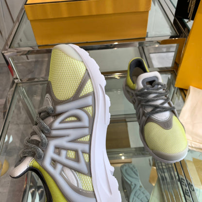 FENDI TAG SNEAKER IN NEON YELLOW MIX GREY MESH AND RUBBER