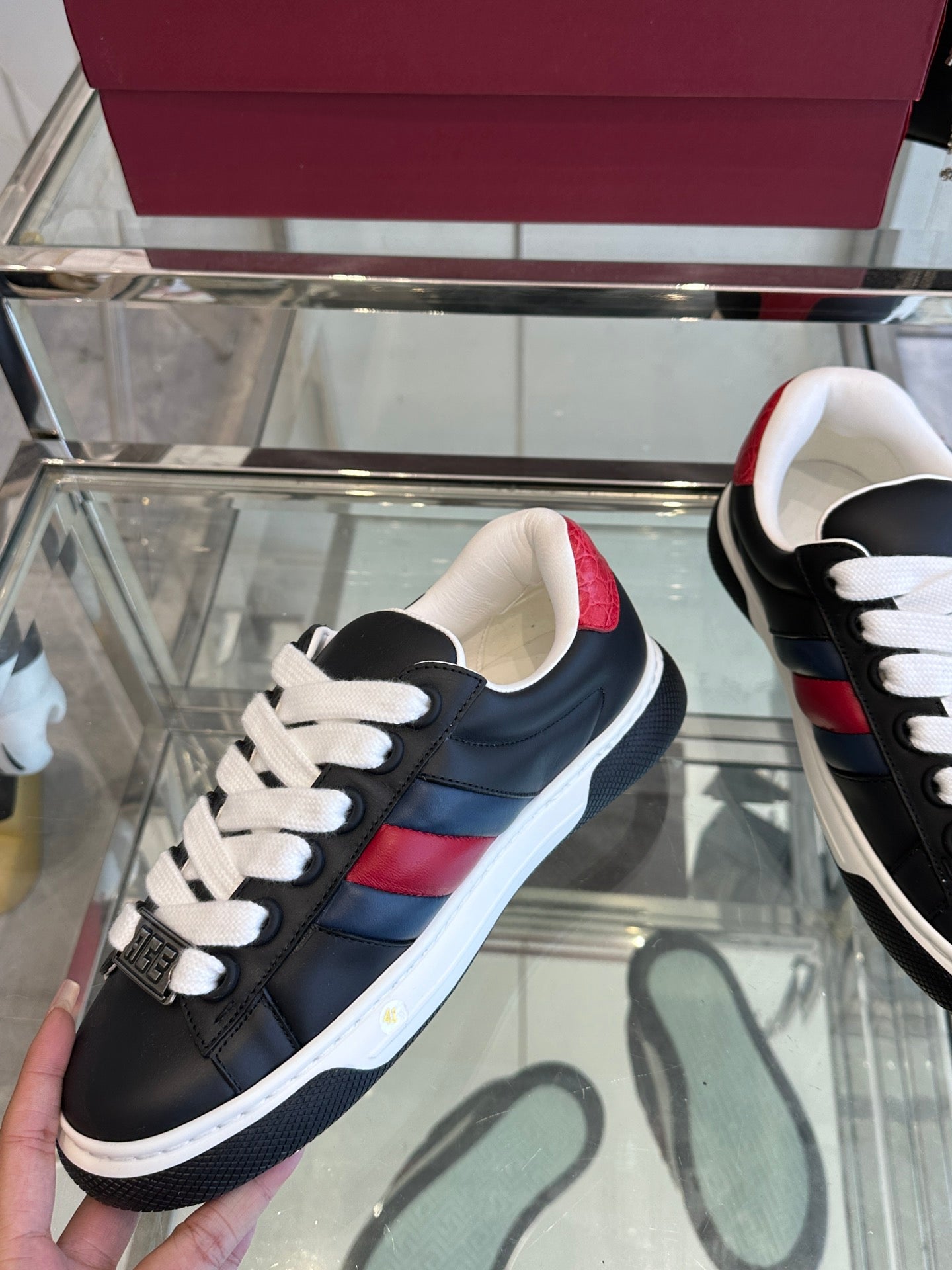 GG ACE SNEAKER IN BLACK SHEEPSKIN