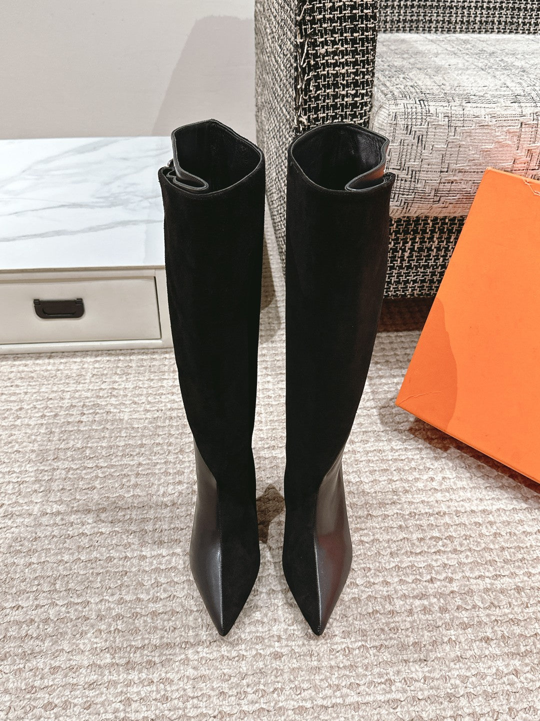 HILONA 6 CM BOOTS IN BLACK CALFSKIN AND SUEDE