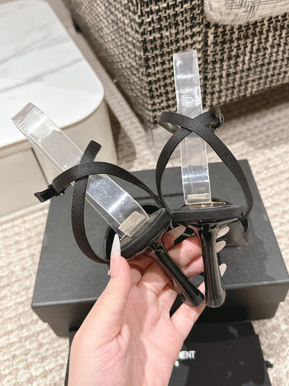 HIGH-HEELED SLINGBACKS SANDAL 7 CM IN BLACK SILK