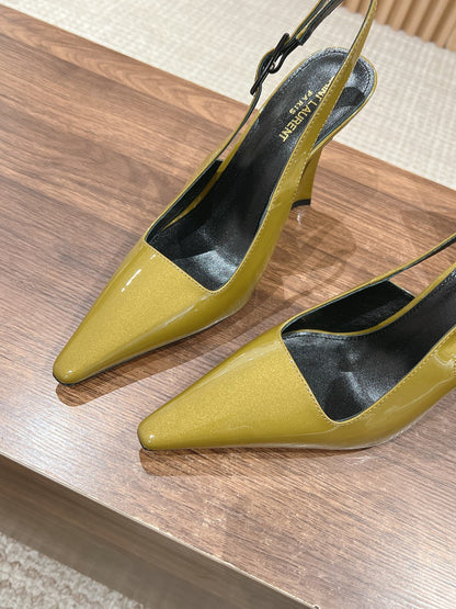 SL DUNE SLINGBACK PUMPS MUSTARD POLISHED CALFSKIN