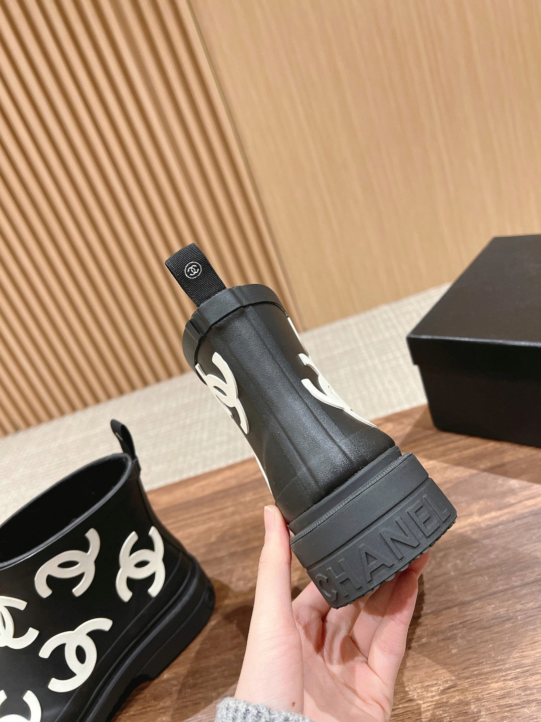 CC RAIN BOOTS BLACK TPU WITH WHITE LOGO
