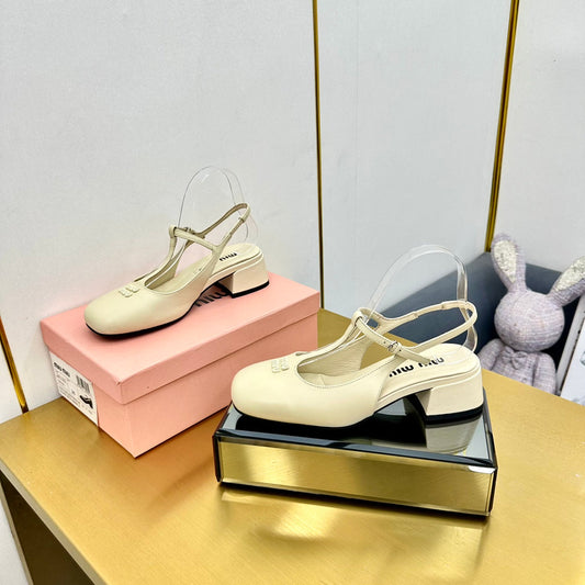 T-STRAPS SLINGBACK PUMPS IN CREAM SMOOTH LAMBSKIN