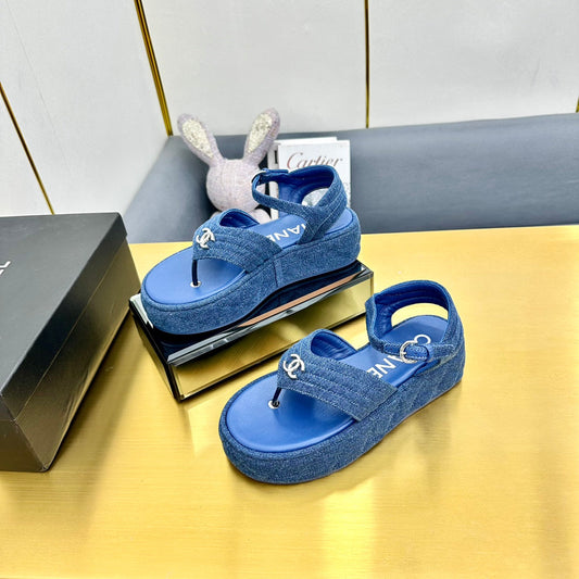 GROSGRAIN SANDAL IN COBALT BLUE FABRIC