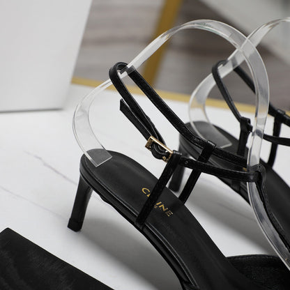HIGH 5 CM SLINGBACK IN BLACK CALFSKIN WITH GOLD LOGO