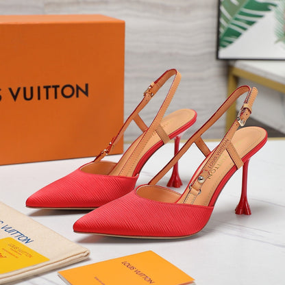 LV WOMEN BLOSSOM SLINGBACK PUMP IN CHERRY RED EMBROIDERED FABRIC