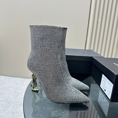 SL OPYUM GLITTER HEELED BOOT BLACK CALFSKIN