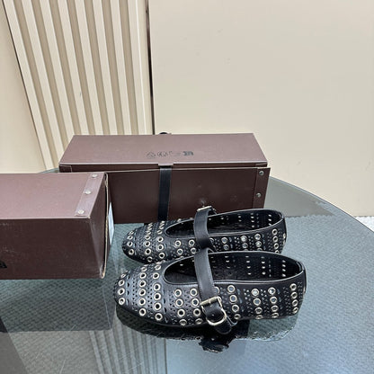 STRASS BALLET FLATS IN BLACK CALFSKIN