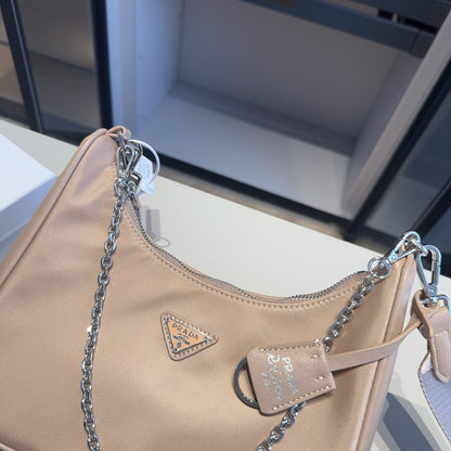 HOBO RE-EDITION MINI BAG 22 IN TAN BROWN RE-NYLON SILVER HARDWARE