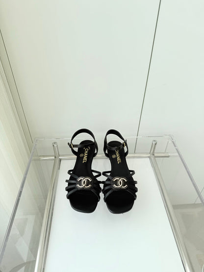 FLAT SANDALS 1 CM IN BLACK LAMBSKIN