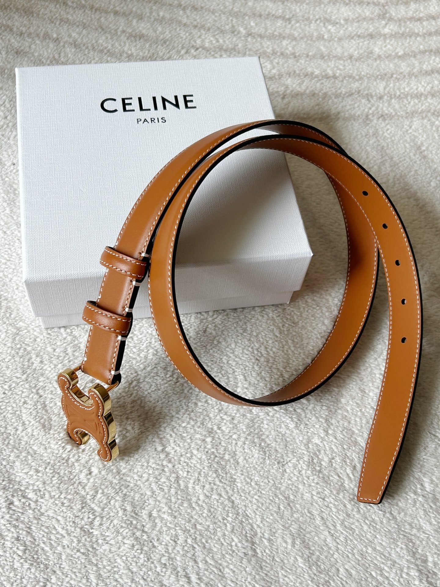 TRIOMPHE BELT 24MM IN BROWN CALFSKIN WITH LEATHER BUCKLE