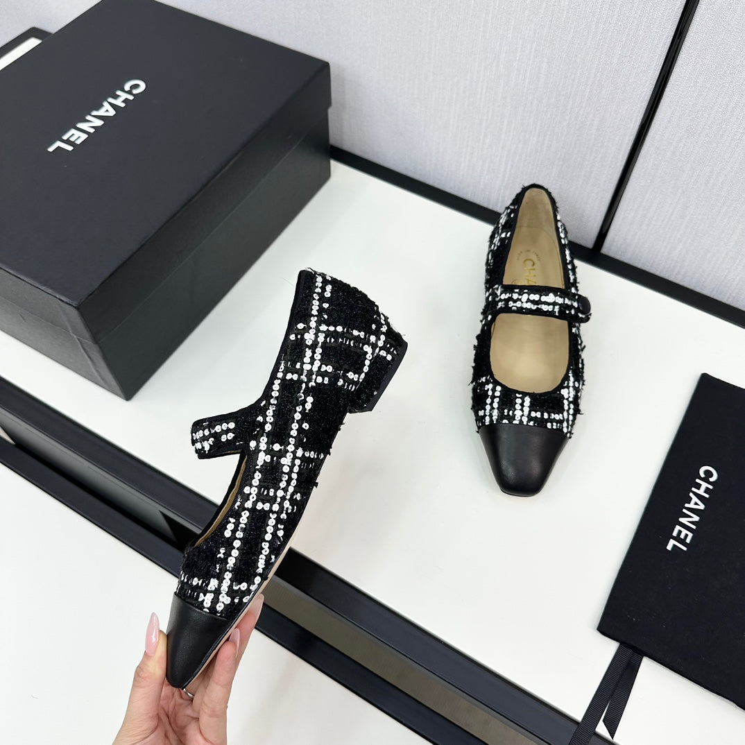 MARY JANE BLACK MIX WHITE TWEED AND CALFSKIN