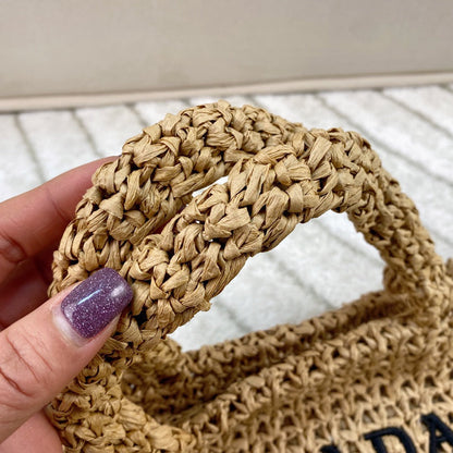 EMBROIDED LOGO TOTE BAG 38 IN BEIGE WOVEN RAFFIA