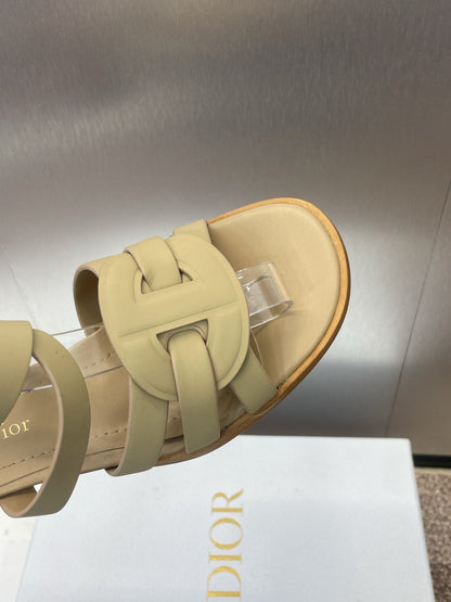 D-CLUB HIGH HEEL SLIDE 25S 55MM IN GOLDEN BEIGE CALFSKIN