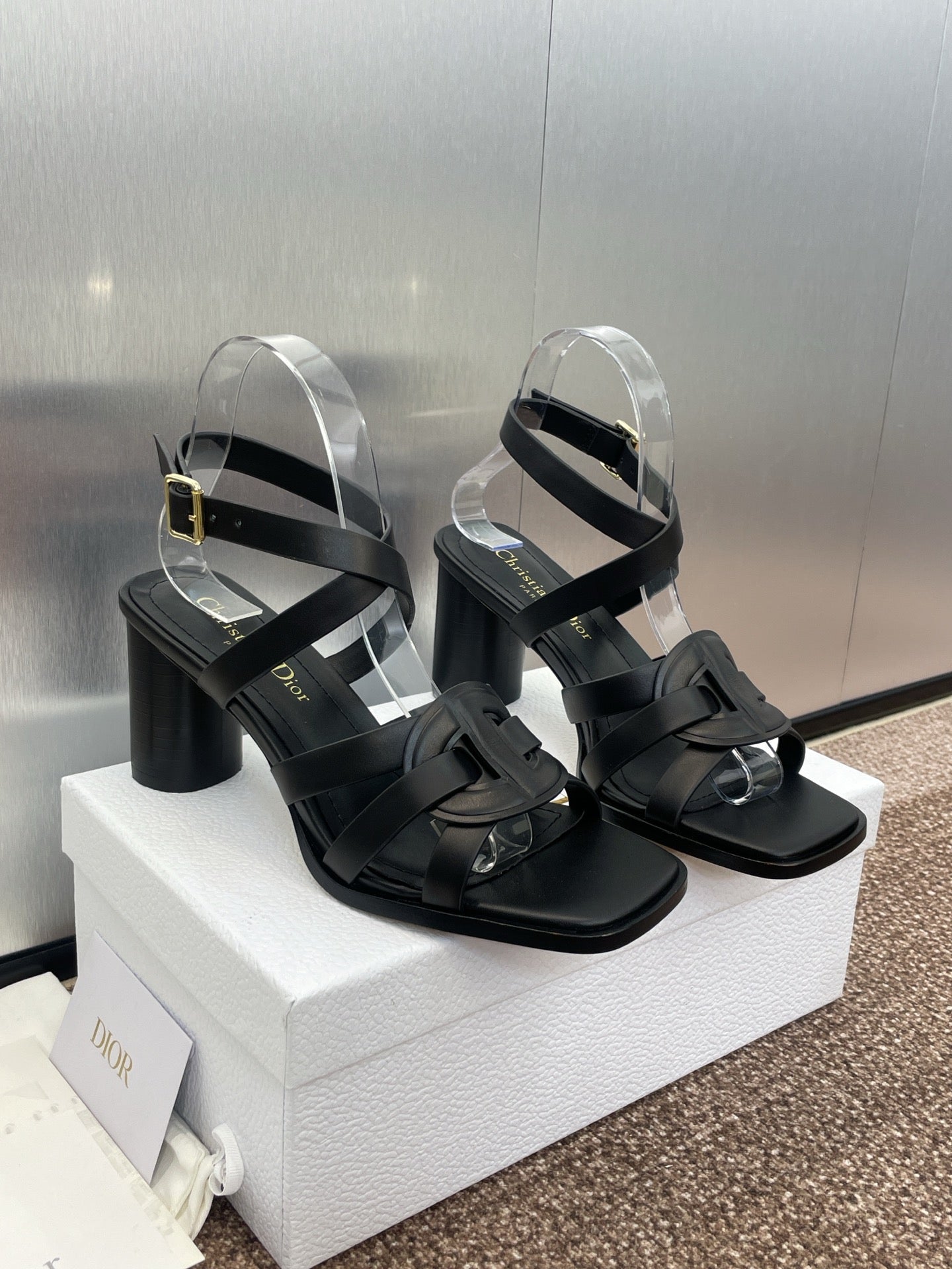 D-CLUB HIGH HEEL SLIDE 25S 80MM IN BLACK CALFSKIN