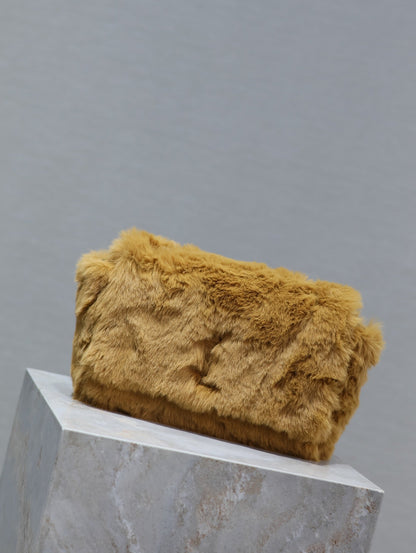 KATE SMALL BAG 22 IN PEANUT BROWN RABBIT FUR GOLD CHAIN