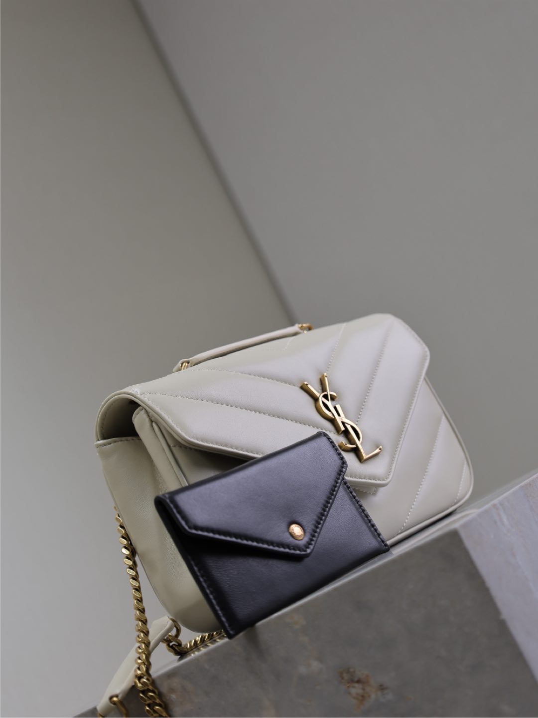 LOULOU SMALL 24 IN WHITE SHEEPSKIN GOLD HARDWARE