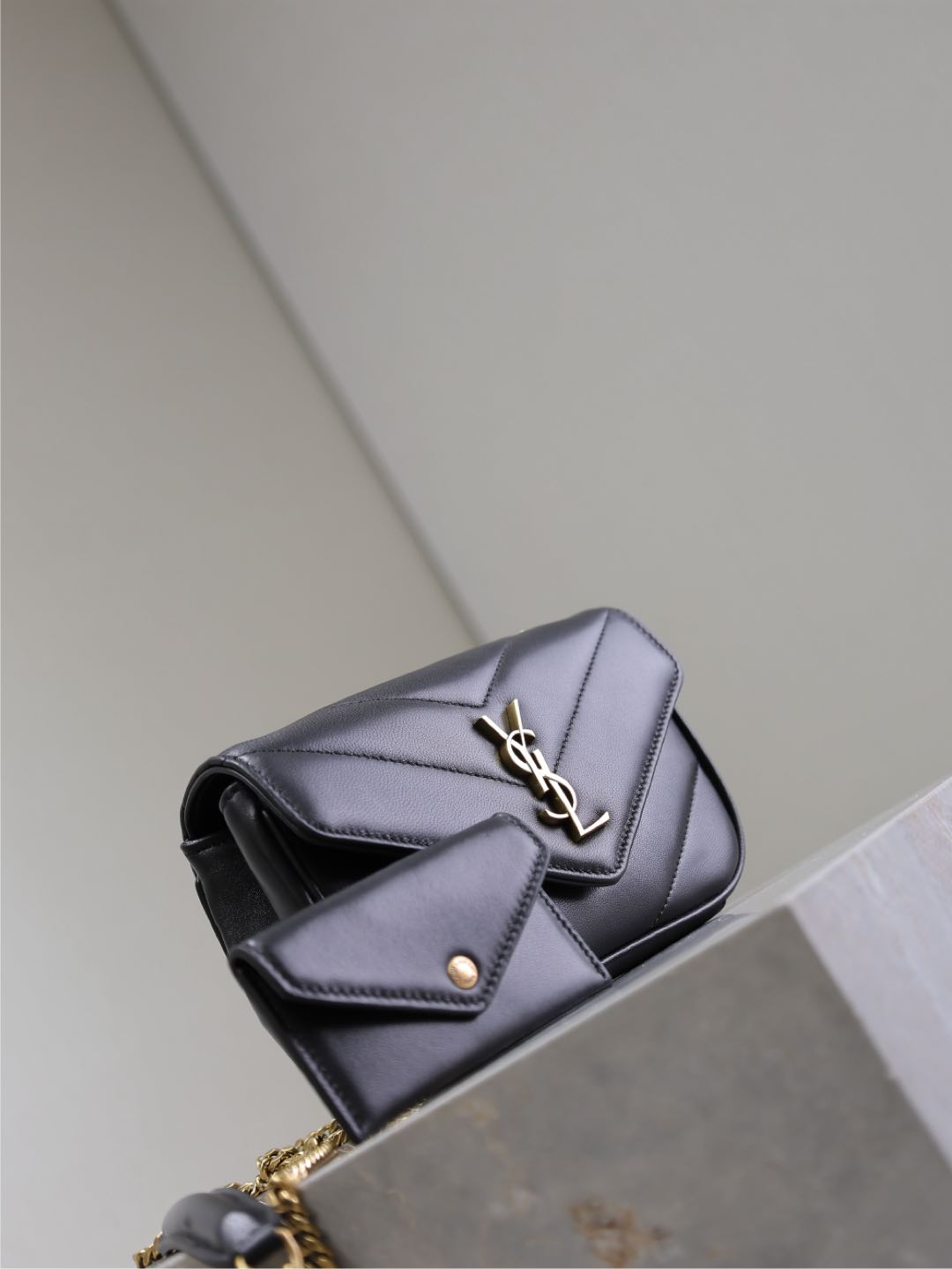 LOULOU MINI 20 IN BLACK SHEEPSKIN GOLD HARDWARE