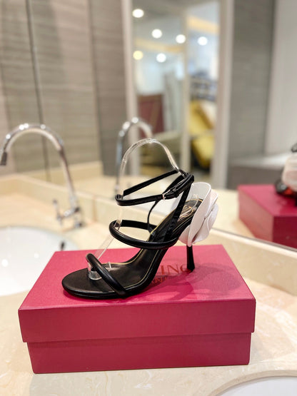 HIGH HEEL SANDAL 10 CM IN BLACK CALFSKIN
