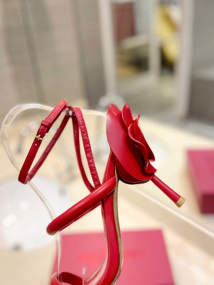 HIGH HEEL SANDAL 10 CM IN CHERRY RED CALFSKIN