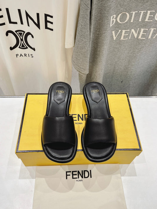 FENDI BAGUETTE MEDIUM-HEEL SANDALS 45 MM IN BLACK CALFSKIN