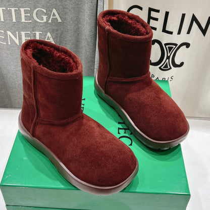 SNAP MINI ANKLE BOOTS IN JAM RED SUEDE AND SHEARLING LINING