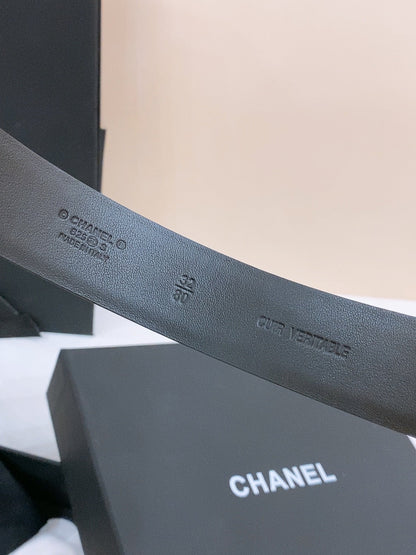 DOUBLE C BELT 30MM IN BLACK CALFSKIN GOLD BUCKLE EMBOSSED LOGO