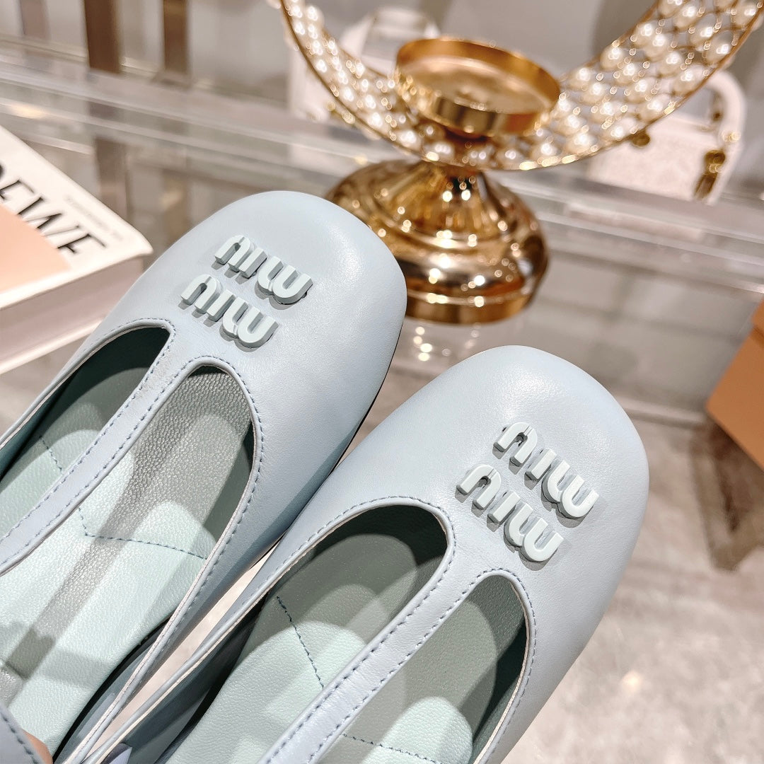 MARY JANE SANDAL PASTEL BLUE WITH T - STRAP SHEEPSKIN