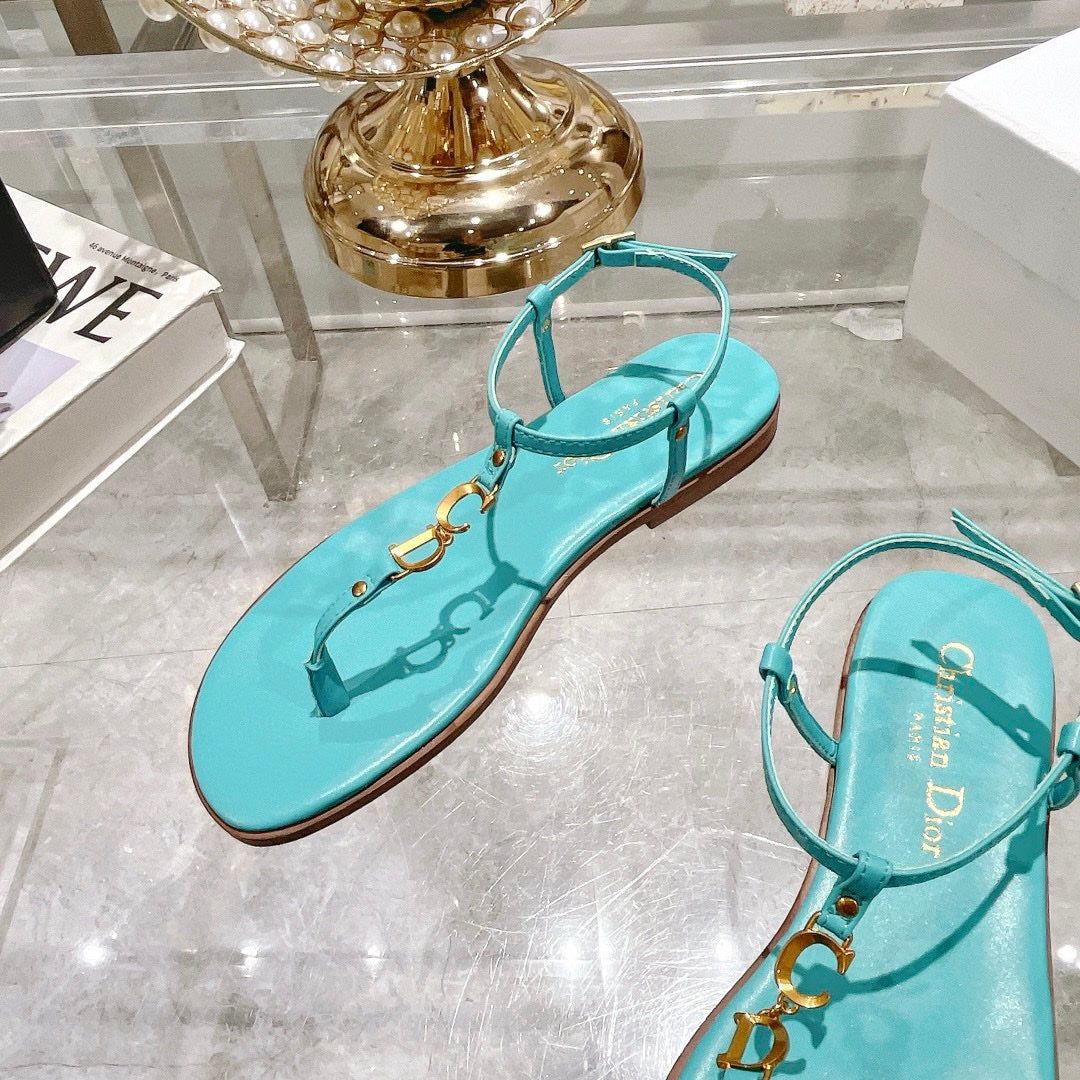 DIORIVIERA C'EST THONG SANDAL SKY BLUE AQUAMARINA CALFSKIN