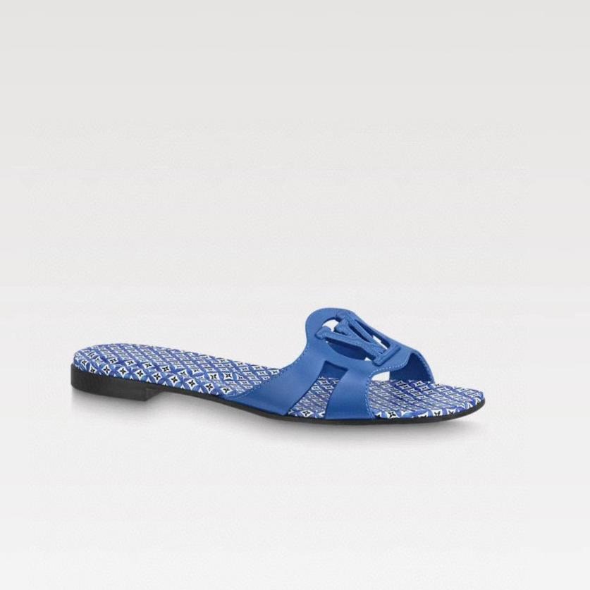 LV WOMEN ISOLA FLAT MULE IN COBALT BLUE SHEEPSKIN