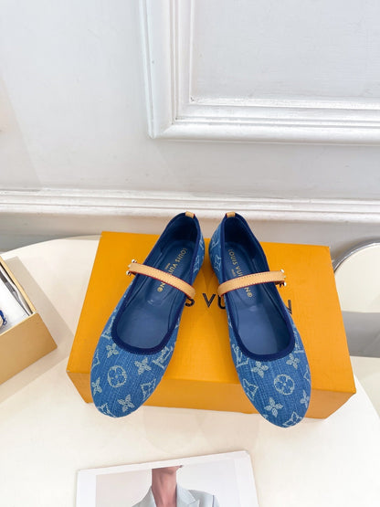 LV WOMEN ROMY FLAT BALLERINA IN NAVY BLUE MONOGRAM DENIM