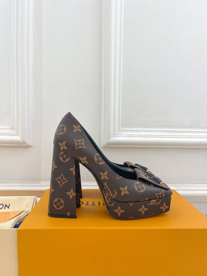 SHAKE MARY JANE HIGH HEEL 12 CM IN CHOCOLATE BROWN MONOGRAM CALFSKIN