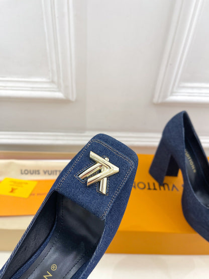 SHAKE MARY JANE HIGH HEEL 12 CM IN CLASSIC BLUE DENIM FABRIC