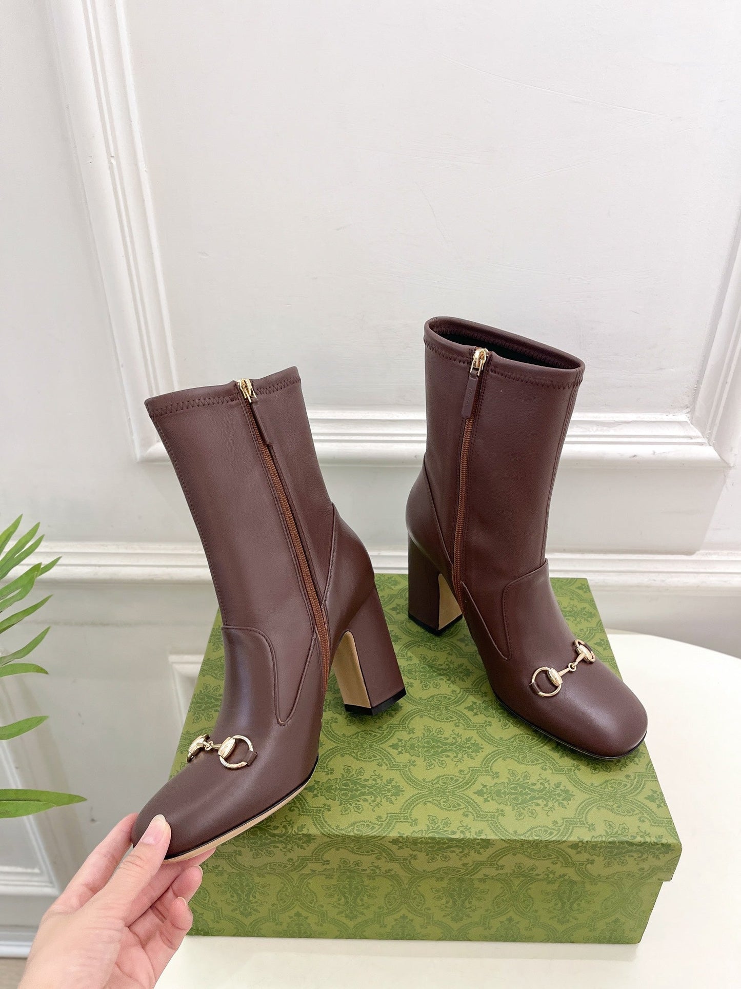 HORSEBIT ANKLE BOOTS 9.5CM IN WALNUT BROWN SHEEPSKIN