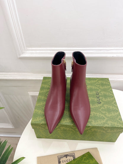 SIGNORIA SHORT BOOTS 4.5CM IN BURGUNDY RED CALFSKIN
