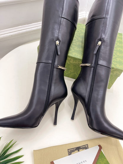 SIGNORIA KNEE BOOTS 10.5CM IN BLACK CALFSKIN