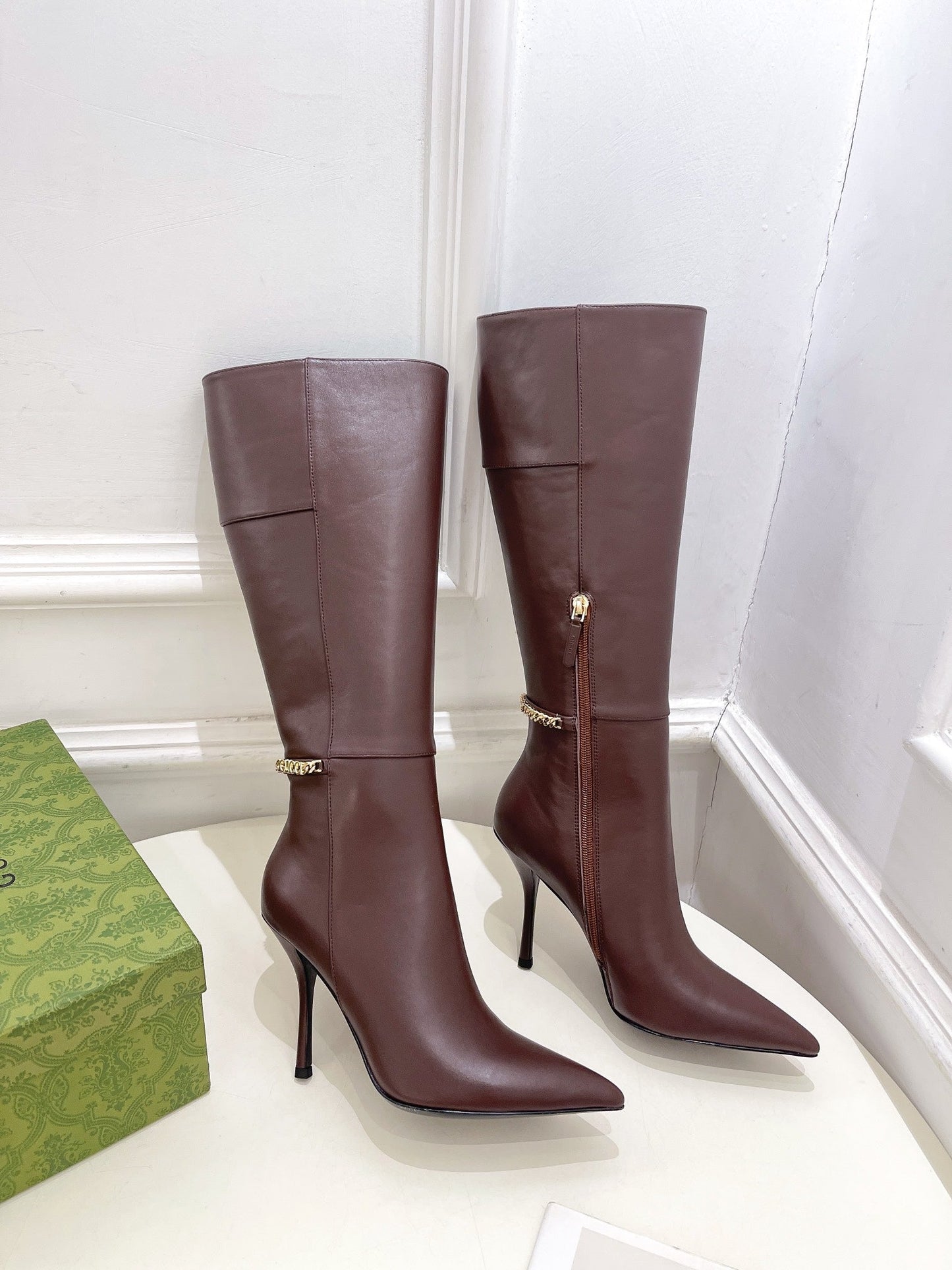 SIGNORIA KNEE BOOTS 4.5CM IN WALNUT BROWN CALFSKIN