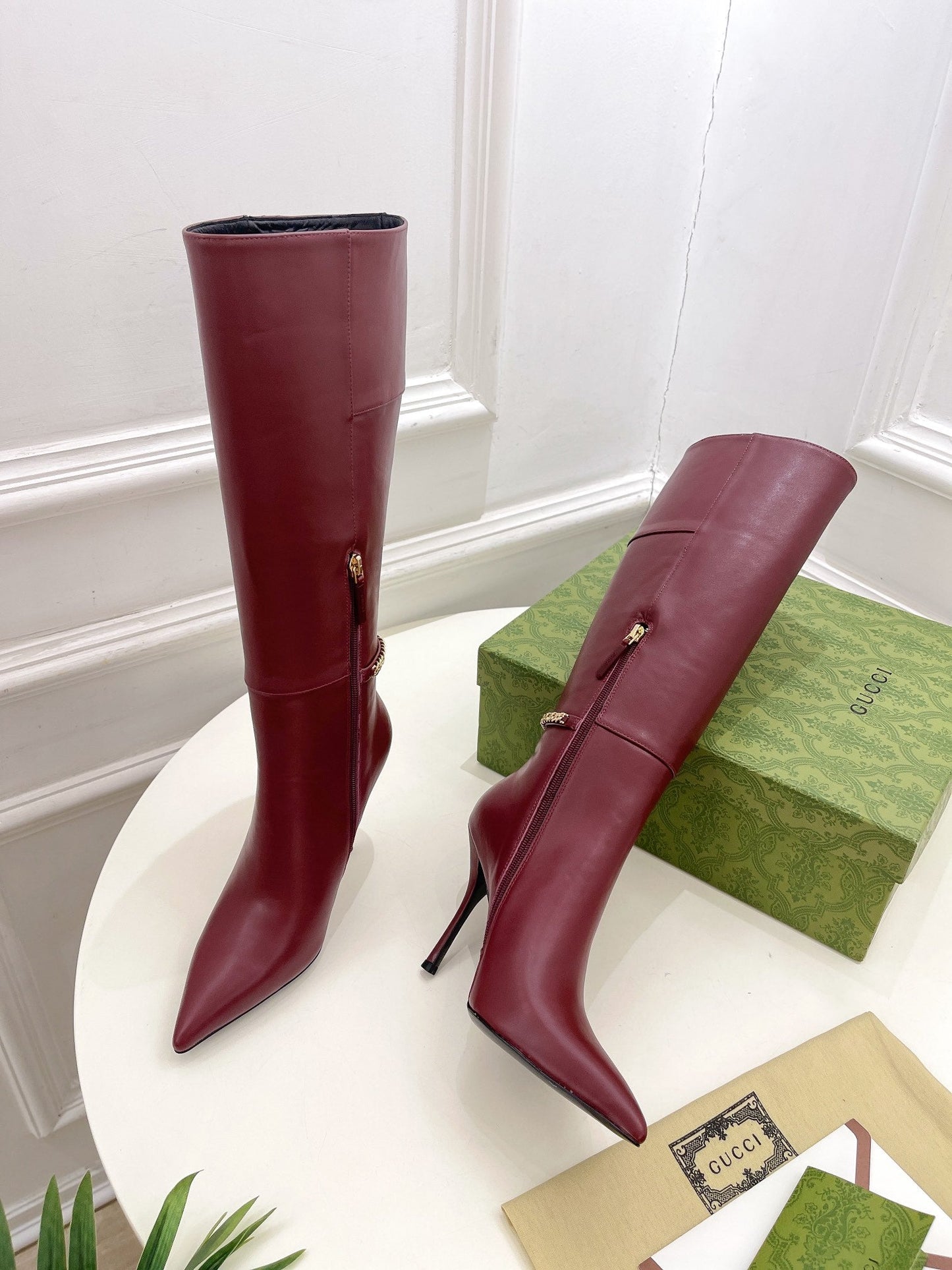 SIGNORIA KNEE BOOTS 10.5CM IN BURGUNDY RED CALFSKIN