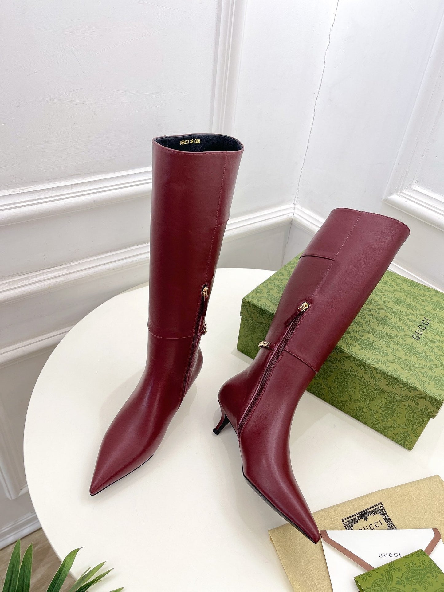 SIGNORIA KNEE BOOTS 4.5CM IN BURGUNDY RED CALFSKIN