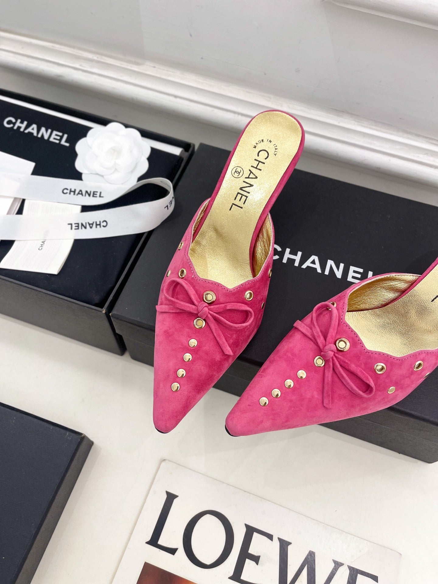 HIGH 65 MM MULE IN DEEP PINK SUEDE