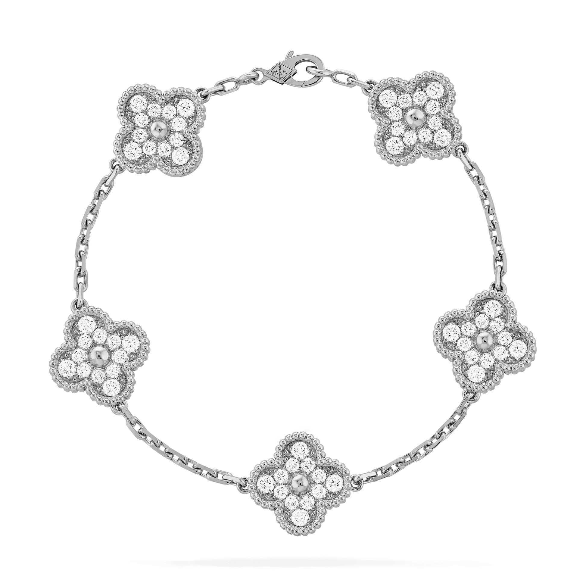 CLOVER 5 MOTIFS SILVER DIAMOND BRACELET