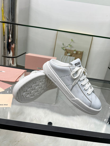 SNEAKER MULES IN WHITE BLEACHED CALFSKIN
