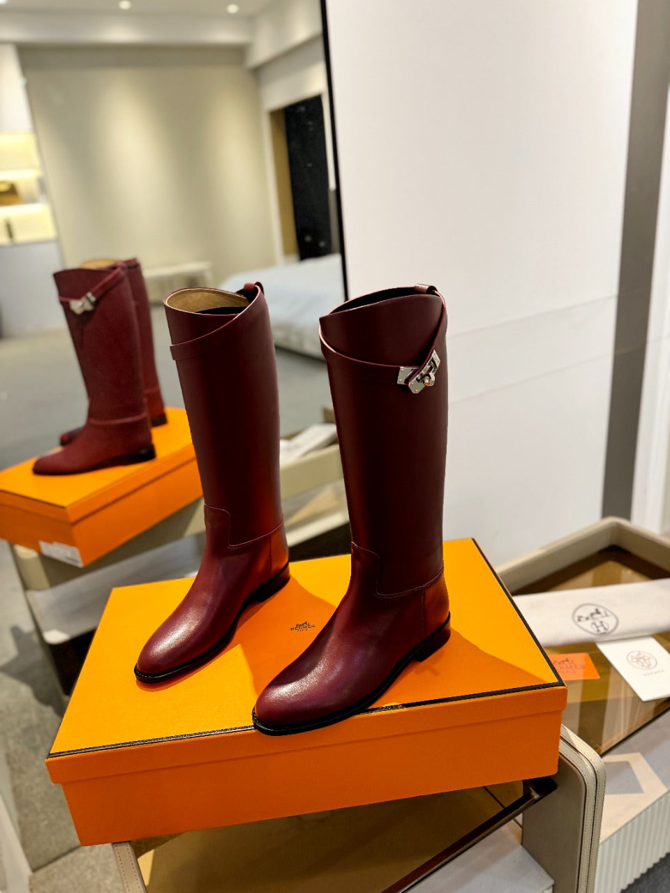 STIVALI JUMPING IN WINE RED CALFSKIN